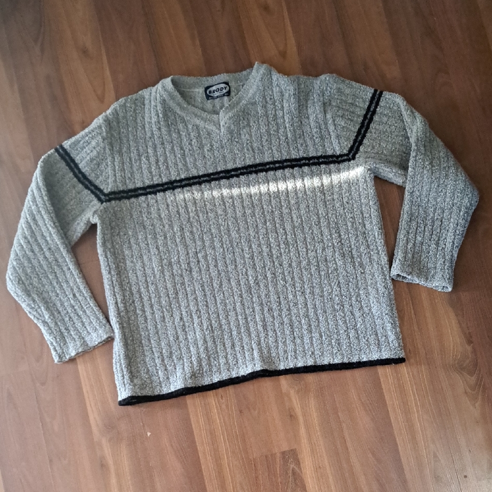 Brody Light Gray Crewneck Sweater with Black Contrast Trim